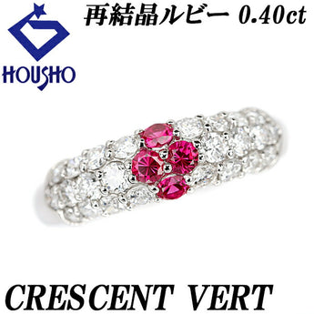 CRESCENTVERT Recrystallized Ruby Ring 0.40ct Diamond Pt900 Pavé Unisex Men's Kyocera CRESCENTVERT | Diamond Platinum Daily Use Cute Stylish [Used] [SH115421]