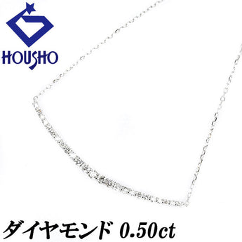 Diamond necklace 0.50ct K18WG curved | 18K gold diamond daily use simple elegant cute stylish [Used] [SH115428]