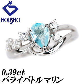 Paraiba Tourmaline Ring 0.39ct Diamond K18WG Drop Droplet Tear | 18K Diamond Elegant Cute Stylish [Used] [SH115632]