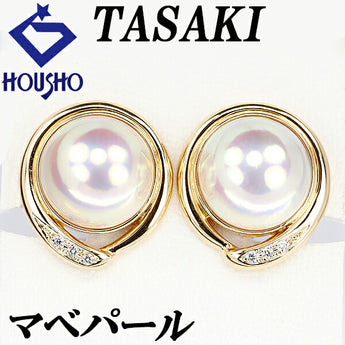 TASAKI Mabe Pearl Earrings 13.4mm Diamond K18YG Brand TASAKI | 18K Mabe Pearl White Pearl Semicircular Pearl Diamond Elegant Cute Stylish [Used] [SH115648]