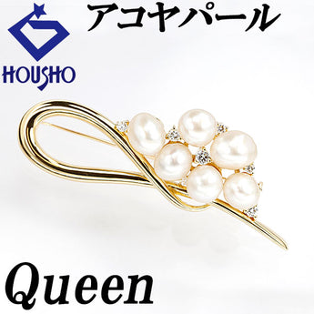 クイーン アコヤパール ブローチ 6.7mm-8.8mm ダイヤモンド K18YG ブランド Queen | 18金 あこや真珠 白真珠 和珠 ダイアモンド 上品 エレガント かわいい おしゃれ【中古】【SH115662】