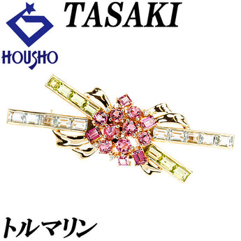 タサキ トルマリン ペンダントブローチ ペンダントトップ ペリドット アクアマリン ダイヤモンド K18YG リボン アクワマリン TASAKI | 18金 ダイアモンド 豪華 ゴージャス かわいい【SH115664】