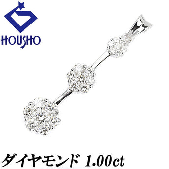 Diamond pendant top 1.00ct K18WG flower plant botanical 3-row | 18K diamond elegant cute stylish [Used] [SH115676]