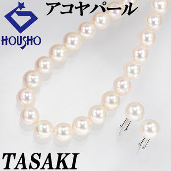 TASAKI Akoya pearl necklace and earrings, 2-piece set, 7.0mm-7.3mm, string, SV, K18WG, brand TASAKI | 18K gold, Akoya pearl, white pearl, Japanese pearl, for weddings, funerals, elegant, cute, stylish [Used] [SH115689]