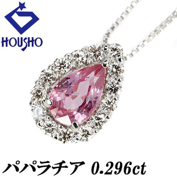Padparadscha Sapphire Necklace 0.296ct Diamond Pt900 Drop Droplet Tear | Padparadscha Sapphire Diamond Platinum Daily Use Simple Cute [Used] [SH115690]