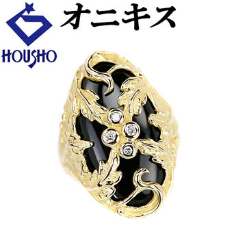 Onyx Ring Diamond K18YG Matte Texture Leaves Plants Botanical Art Nouveau | 18K Diamond Luxurious Gorgeous Cute Stylish [Used] [SH115757]