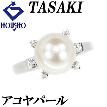 TASAKI Akoya Pearl Ring 9.1mm Diamond Pt900 Brand TASAKI | Akoya Pearl White Pearl Japanese Pearl Platinum Cute Stylish Luxurious Gorgeous [Used] [SH115763]