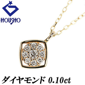 Diamond necklace 0.10ct K10YG square delicate | 10K gold diamond daily use simple cute stylish [Used] [SH116115]