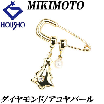 MIKIMOTO Akoya pearl brooch pendant top 4.1mm diamond K18YG tree safety pin multi-way brand MIKIMOTO | 18K gold Akoya pearl white pearl Japanese pearl cute stylish [Used] [SH116473]