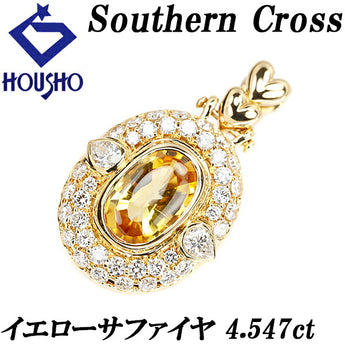 サザンクロス サファイア ペンダントトップ 4.547ct ダイヤモンド K18YG ペアシェイプカット ハート Southern Cross | 18金 イエローサファイヤ ダイアモンド かわいい おしゃれ【中古】【SH116474】