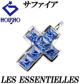 レ・エッセンシャル サファイア ペンダントトップ K18WG クロス 十字架 ミステリーセッティング LES ESSENTIELLES | 18金 サファイヤ デイリーユース シンプル かわいい おしゃれ【中古】【SH116521】
