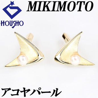 ミキモト アコヤパール カフス 6.4mm K14YG スウィブル式 翼 羽 ブランド MIKIMOTO | 18金 あこや真珠 白真珠 和珠 上品 エレガント かわいい おしゃれ【中古】【SH116536】
