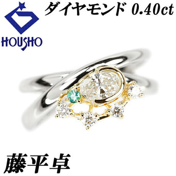 藤平卓 ダイヤモンド リング 0.40ct パライバトルマリン Pt900 K18YG 変形カット ファンシーカット オーバルカット 重ね付け風 作家 デザイナー | 18金 ダイアモンド かわいい おしゃれ【SH117009】