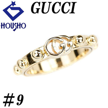 グッチ GG ランニング リング K18YG #9 ボール スタッズ ダブルG 地金のみ 石なし ブランド GUCCI | 18金 豪華 ゴージャス 個性的 おしゃれ【中古】【SH117054】