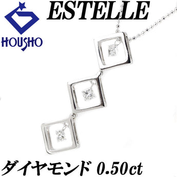 ESTELLE Princess Cut Diamond Necklace 0.50ct Pt900 3-Row Square Dangling Irregular Cut Fancy Cut ESTELLE | Diamond Platinum Elegant Cute Stylish [Used] [SH117963]