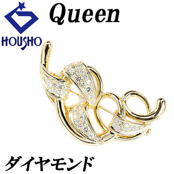 クイーン ダイヤモンド ブローチ K18YG 透かし ブランド Queen | 18金 ダイアモンド デイリーユース ゴージャス 豪華 華やか おしゃれ エレガント【中古】【SH117974】