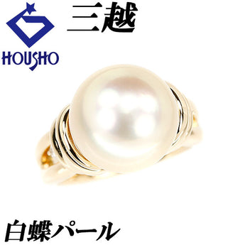 Mitsukoshi White Pearl Ring 13.0mm Diamond K18YG Brand MITSUKOSHI | 18K White Pearl White Pearl South Sea Pearl Diamond Gorgeous Gorgeous Cute Stylish [Used] [SH118013]