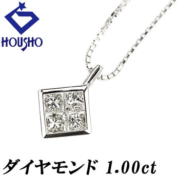 Princess Cut Diamond Necklace 1.00ct Pt900 Mystery Setting Square Rectangular Modified Cut Fancy Cut | Diamond Platinum Simple Elegant Cute Stylish [SH118298]