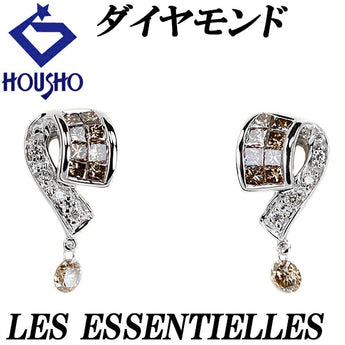 レ・エッセンシャル プリンセスカット ブラウンダイヤモンド ピアス K18WG ミステリーセッティング ファンシーカット 揺れる LES ESSENTIELLES | 18金 ブラウンダイアモンド【中古】【SH118309】