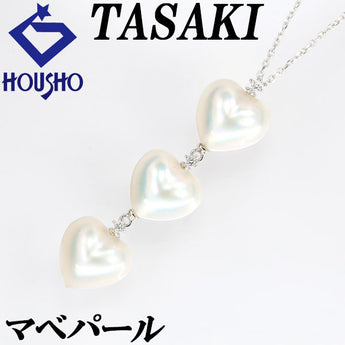 TASAKI Mabe Pearl Necklace Diamond K18WG Heart 3-Row TASAKI | 18K Mabe Pearl White Pearl Semicircular Pearl Diamond Elegant Cute Stylish [Used] [SH118311]