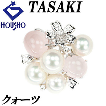 タサキ 田崎真珠 クォーツ リング アコヤパール ダイヤモンド K18WG 桜 サクラ 花 フラワー 植物 ボタニカル TASAKI | 18金 あこや真珠 白真珠 和珠 ダイアモンド 上品 かわいい【中古】【SH119176】