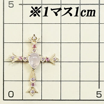 Rose quartz pendant top, amethyst, tourmaline, diamond, K18PG, cross, crucifix, milled grain | 18K gold, diamond, daily use, cute, stylish [Used] [SH119203]