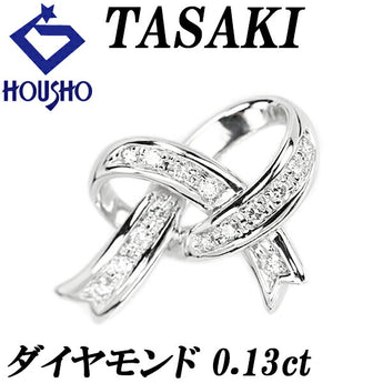 タサキ 田崎真珠 ダイヤモンド ペンダントトップ 0.13ct K18WG リボン ブランド TASAKI | 18金 ダイアモンド デイリーユース シンプル かわいい おしゃれ【中古】【SH119206】