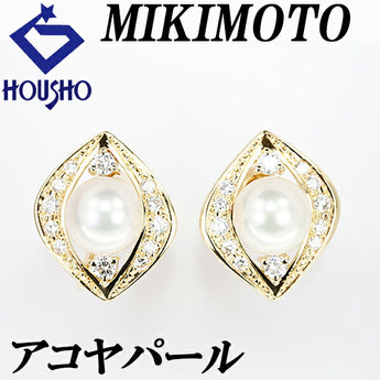 MIKIMOTO Akoya pearl earrings 7.6mm diamond K18YG openwork brand MIKIMOTO | 18K Akoya pearl white pearl Japanese pearl diamond classical cute stylish [Used] [SH119216]
