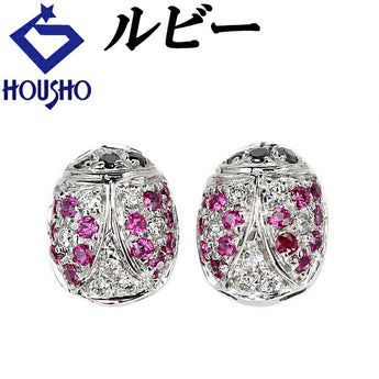 Ruby earrings, diamond, K18WG, ladybug, ladybird, insect, animal | 18K, diamond, daily use, cute, stylish [Used] [SH119231]