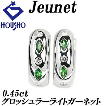 Jeunet Grossularite Garnet Hoop Earrings 0.45ct Diamond K18WG Brand Jeunet | 18K Diamond Daily Use Elegant Cute Stylish [Used] [SH119243]
