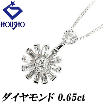 Diamond necklace 0.65ct K18WG flower plant botanical irregular cut fancy cut tapered cut | 18K diamond daily use cute stylish [used] [SH119344]