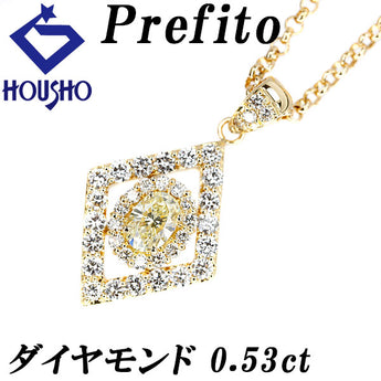 Prefito Oval Cut Yellow Diamond Necklace 0.53ct K18YG Openwork Rhombus Deformed Cut Fancy Cut Prefito | 18K Diamond Gorgeous Cute Stylish [SH119364]