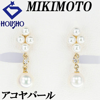 MIKIMOTO Akoya pearl earrings 3.4-6.6mm diamond K18YG dangling brand MIKIMOTO | 18K Akoya pearl white pearl Japanese pearl diamond elegant cute stylish [Used] [SH119665]