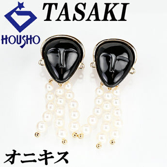 TASAKI Tasaki Pearl Onyx Earrings Akoya Pearl K18YG Female Human Face Dangling Brand TASAKI | 18K Akoya Pearl White Pearl Japanese Pearl Gorgeous Cute Stylish [Used] [SH119669]