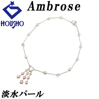 Ambrose Freshwater Pearl Station Necklace 5.3-8.3mm Diamond Pt900 Station Ambrose | Freshwater Pearl White Pearl Diamond Gorgeous Gorgeous Cute Stylish [Used] [SH119673]