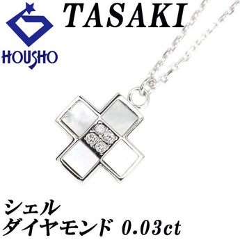 TASAKI Diamond Necklace 0.03ct Shell K18WG Pt850 Cross Brand TASAKI | 18K Diamond Daily Use Cute Stylish [Used] [SH119678]