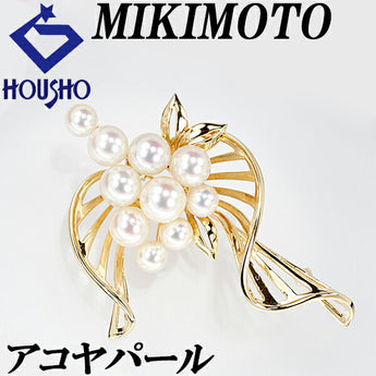 MIKIMOTO Akoya Pearl Brooch 5.0-7.2mm K14YG Leaf Plant Botanical Openwork Brand MIKIMOTO | 14K Akoya Pearl White Pearl Japanese Pearl Elegant Cute Stylish [Used] [SH119699]