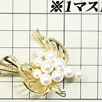 MIKIMOTO Akoya Pearl Brooch 5.0-7.2mm K14YG Leaf Plant Botanical Openwork Brand MIKIMOTO | 14K Akoya Pearl White Pearl Japanese Pearl Elegant Cute Stylish [Used] [SH119699]