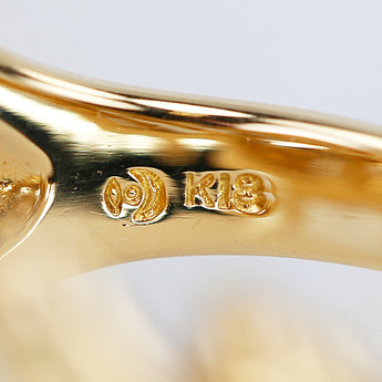 タサキ アコヤ真珠 リング ダイヤモンド K18イエローゴールド TASAKI 葉 リーフ 透かし 太め 幅広【中古】【119786】