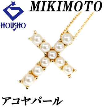 MIKIMOTO Akoya pearl necklace 3.1-4.2mm K18YG cross baby pearl brand MIKIMOTO | 18K Akoya pearl white pearl Japanese pearl daily use elegant cute stylish [Used] [SH119805]