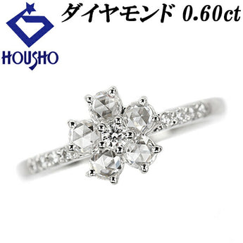 Rose Cut Diamond Ring 0.60ct Pt900 Flower Plant Botanical Deformed Cut Fancy Cut | Diamond Daily Use Elegant Cute Stylish [Used] [SH119813]