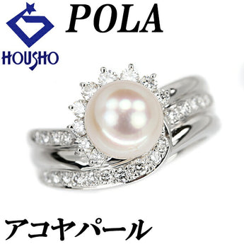 POLA Akoya pearl ring 8.3mm diamond Pt900 thick wide brand POLA | Akoya pearl white pearl Japanese pearl diamond elegant cute stylish [Used] [SH120077]