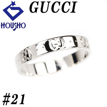 グッチ アイコン リング K18WG #21 メンズ ユニセックス バンドリング 地金のみ 石なし ブランド GUCCI | 18金 デイリーユース シンプル かわいい おしゃれ【中古】【SH120122】