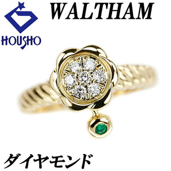 Waltham Diamond Ring Emerald K18YG Flower Plant Botanical Twist Rope Swing Brand WALTHAM | 18K Diamond Cute Stylish [Used] [SH120489]