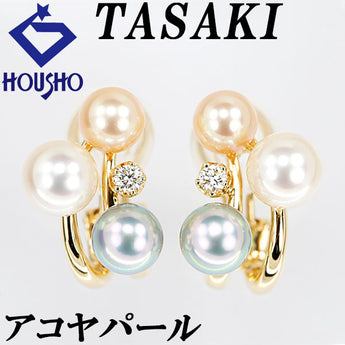 TASAKI Akoya pearl hoop earrings 5.8-6.8mm diamond K18YG openwork brand TASAKI | 18K Akoya pearl white pearl Japanese pearl diamond elegant cute stylish [Used] [SH120500]