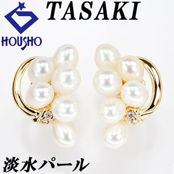 Tasaki Tasaki Pearl Freshwater Pearl Earrings 4.8-5.3mm Diamond K18YG Brand TASAKI | 18K Freshwater Pearl White Pearl Diamond Cute Stylish [Used] [SH120502]