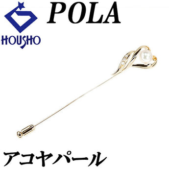 POLA Akoya pearl pin brooch 7.1mm diamond openwork heart brand POLA | 18K Akoya pearl white pearl Japanese pearl diamond cute stylish [Used] [SH120510]