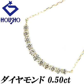 Diamond necklace 0.50ct K18YG curved | 18K gold diamond daily use simple elegant cute stylish [Used] [SH120638]