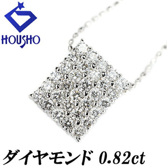 Diamond Necklace 0.82ct K18WG Square Pavé | 18K Diamond Daily Use Simple Elegant Cute Stylish [Used] [SH120691]