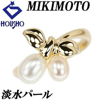 MIKIMOTO Freshwater Pearl Ring K18YG Leaf Plant Botanical Wave Brand MIKIMOTO | 18K Freshwater Pearl White Pearl Daily Use Cute Stylish [Used] [SH120806]